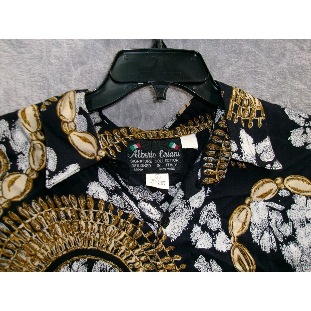 Alberto Oriani Signature Collection Mens Black Gold White Short Sleeve Shirt, L - Picture 3 of 8